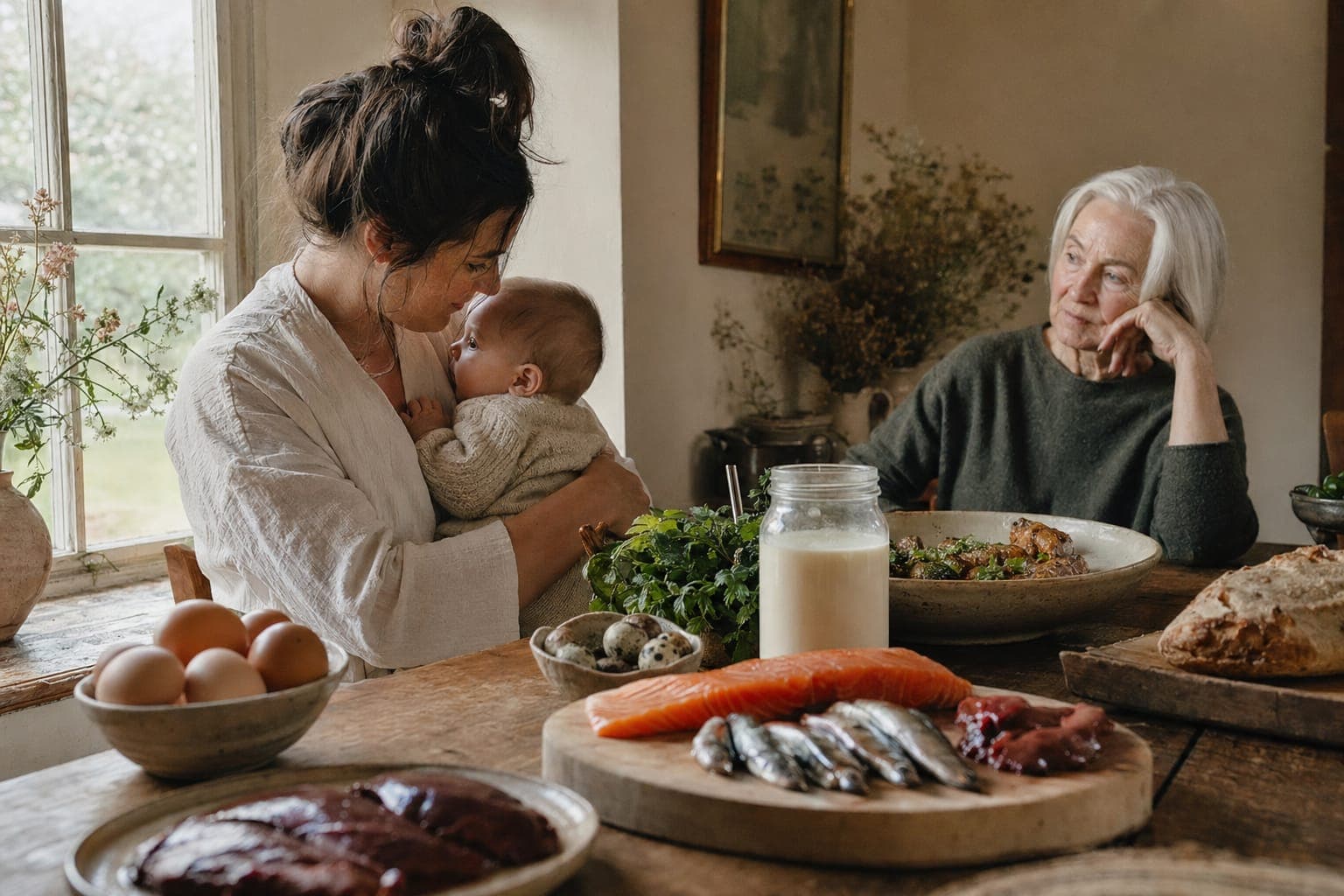 Family across generations sharing wholesome food in warm light