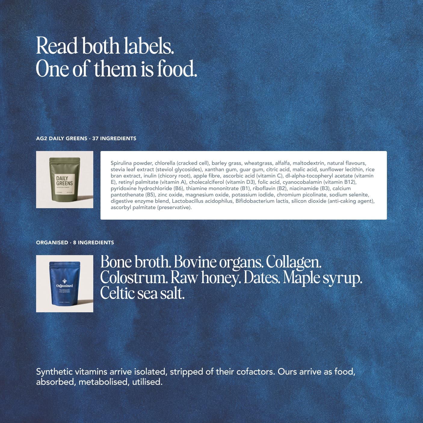 How Organised compares with a typical greens powder
