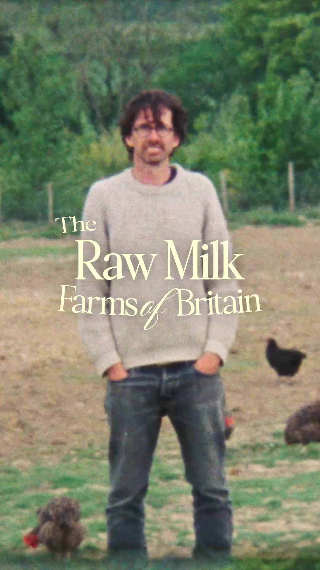 A farmer stands among the hens at My Little Farm, in the opening frame of the farm reel titled "The Raw Milk Farms of Britain"