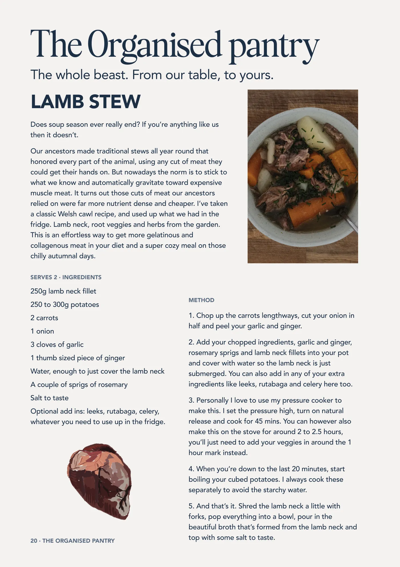 Nose to Tail zine, page 20, The Organised pantry, lamb stew