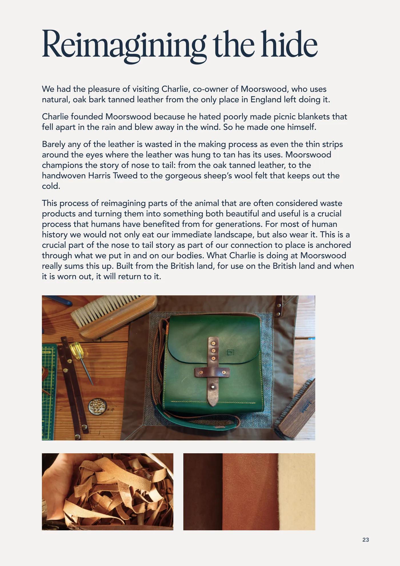Nose to Tail zine, page 23, Reimagining the hide