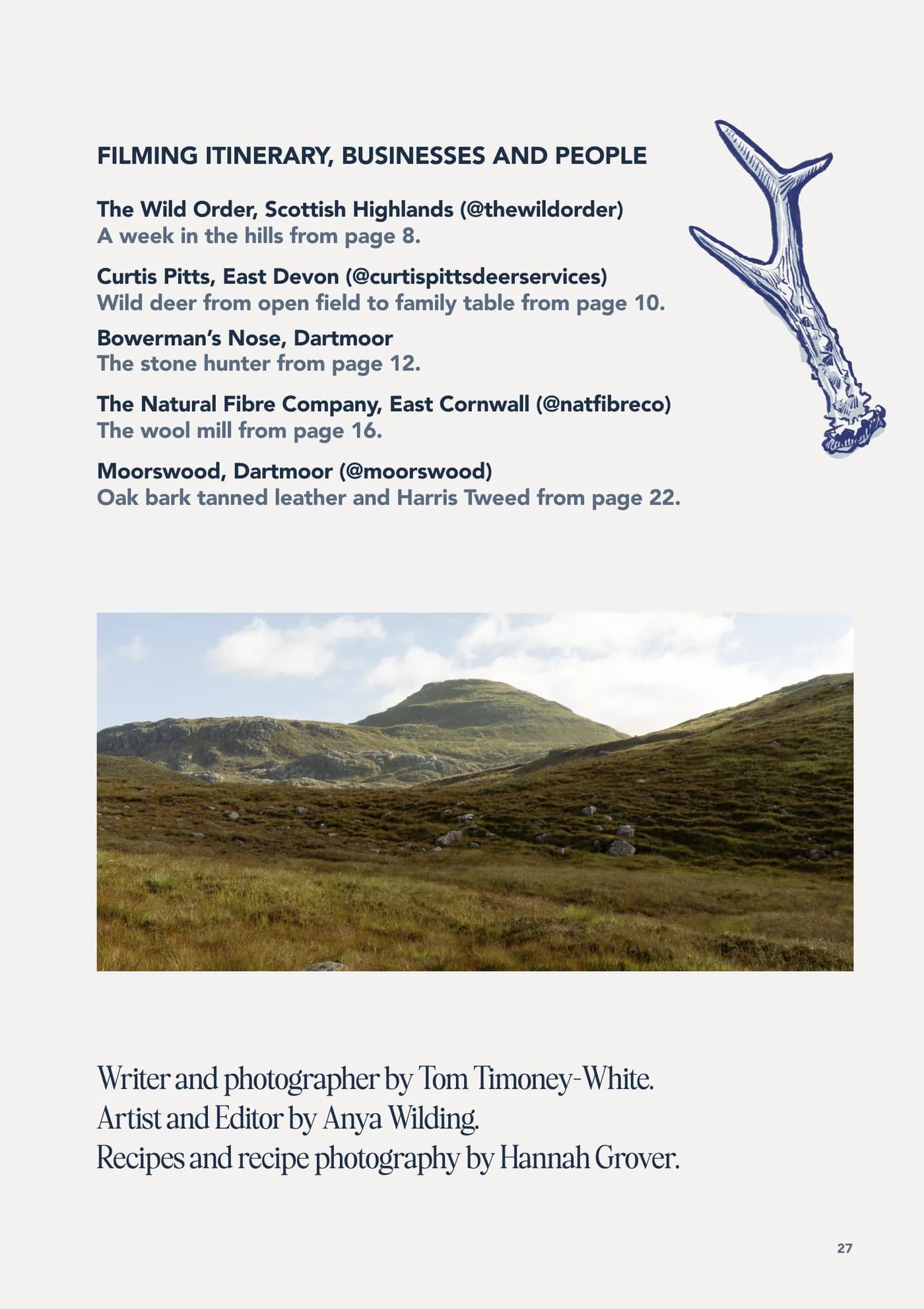 Nose to Tail zine, page 27, the filming itinerary, businesses and people