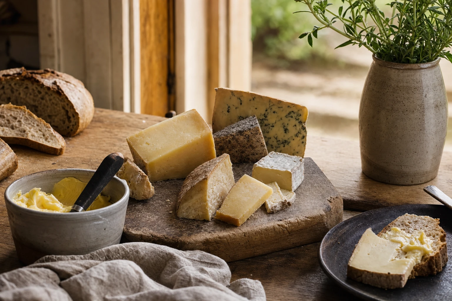 Variety of aged cheeses and grass-fed butter