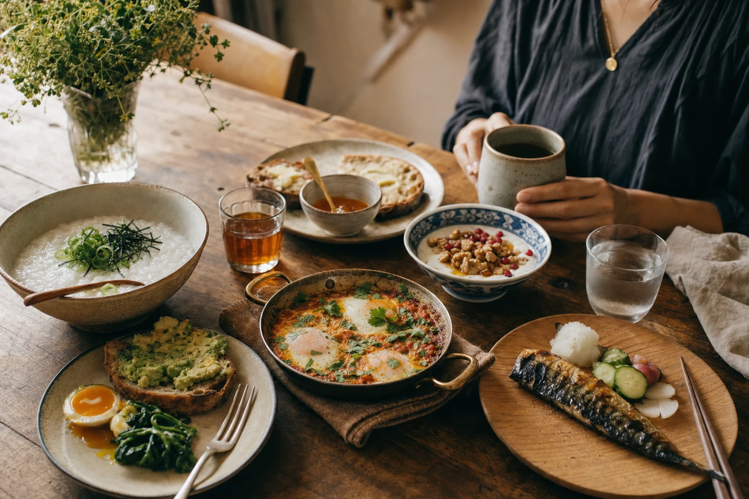 Collage of traditional breakfasts from around the world