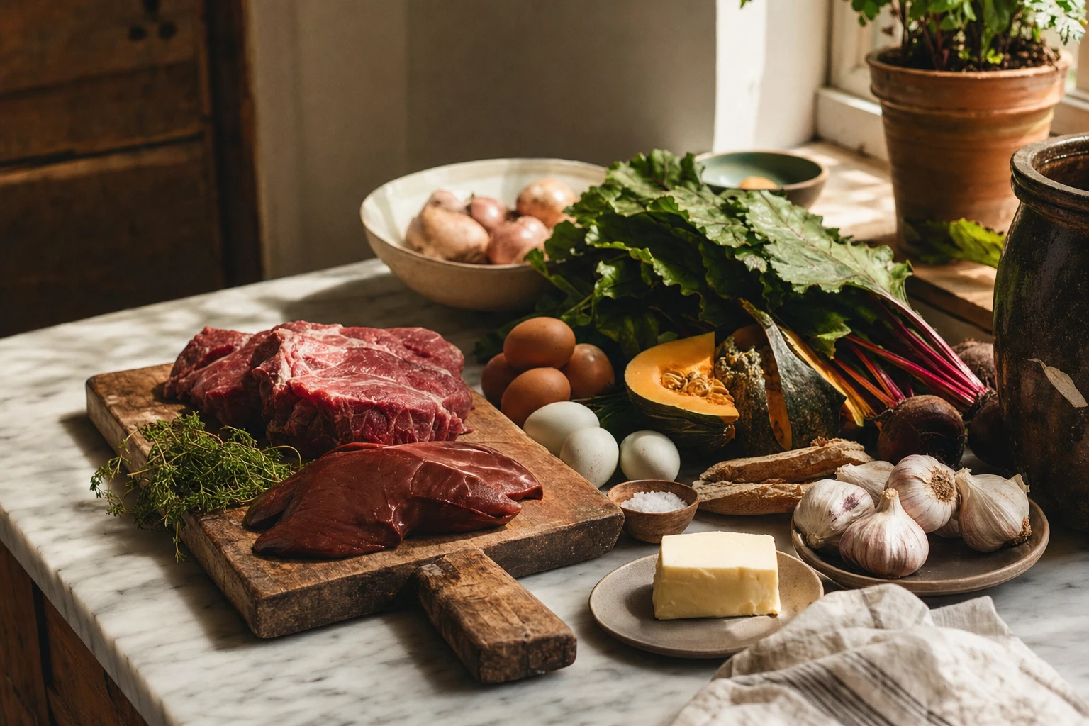 Whole foods on a kitchen counter