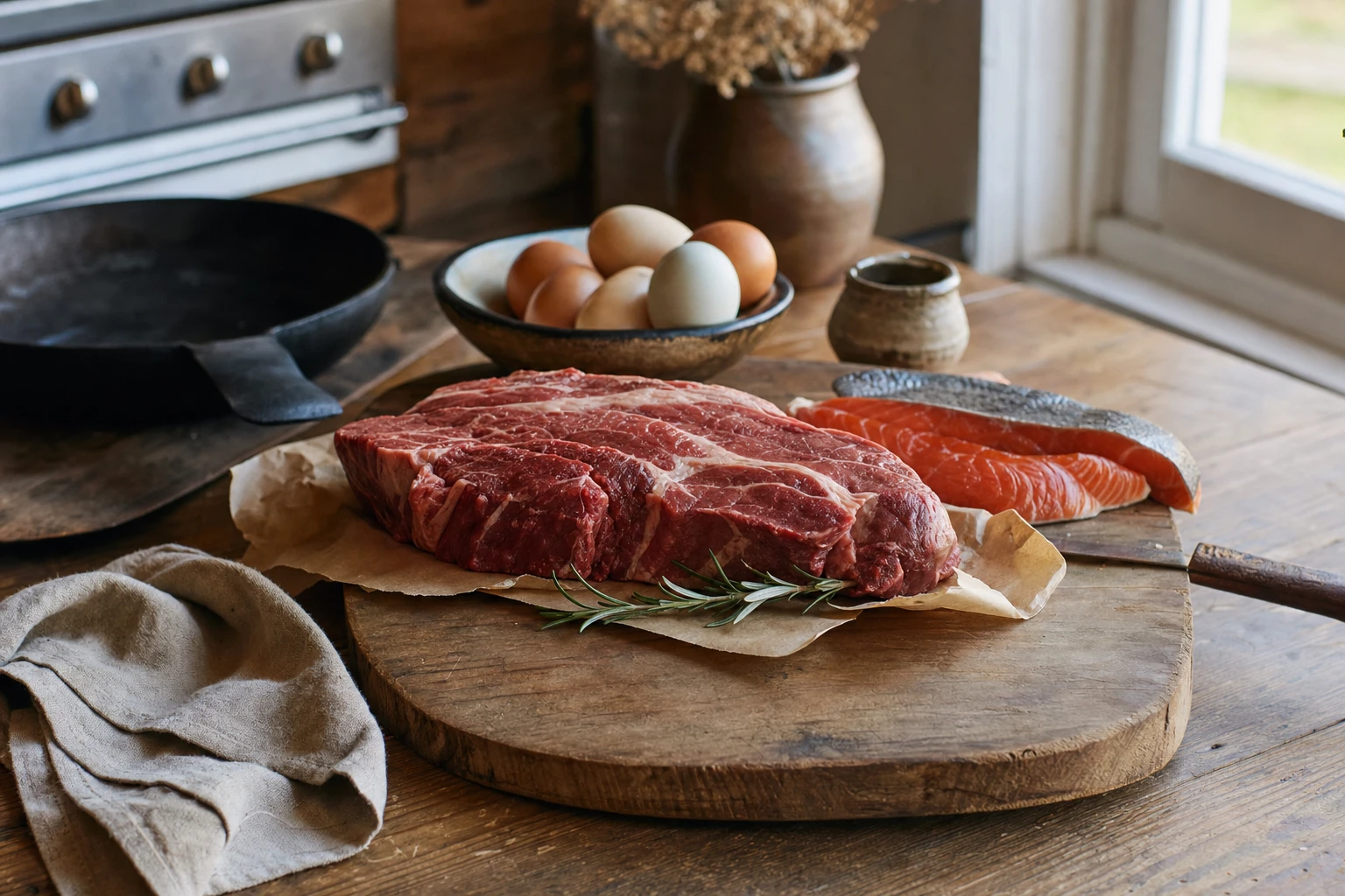 Creatine powder or creative-rich foods: red meat, fish, eggs