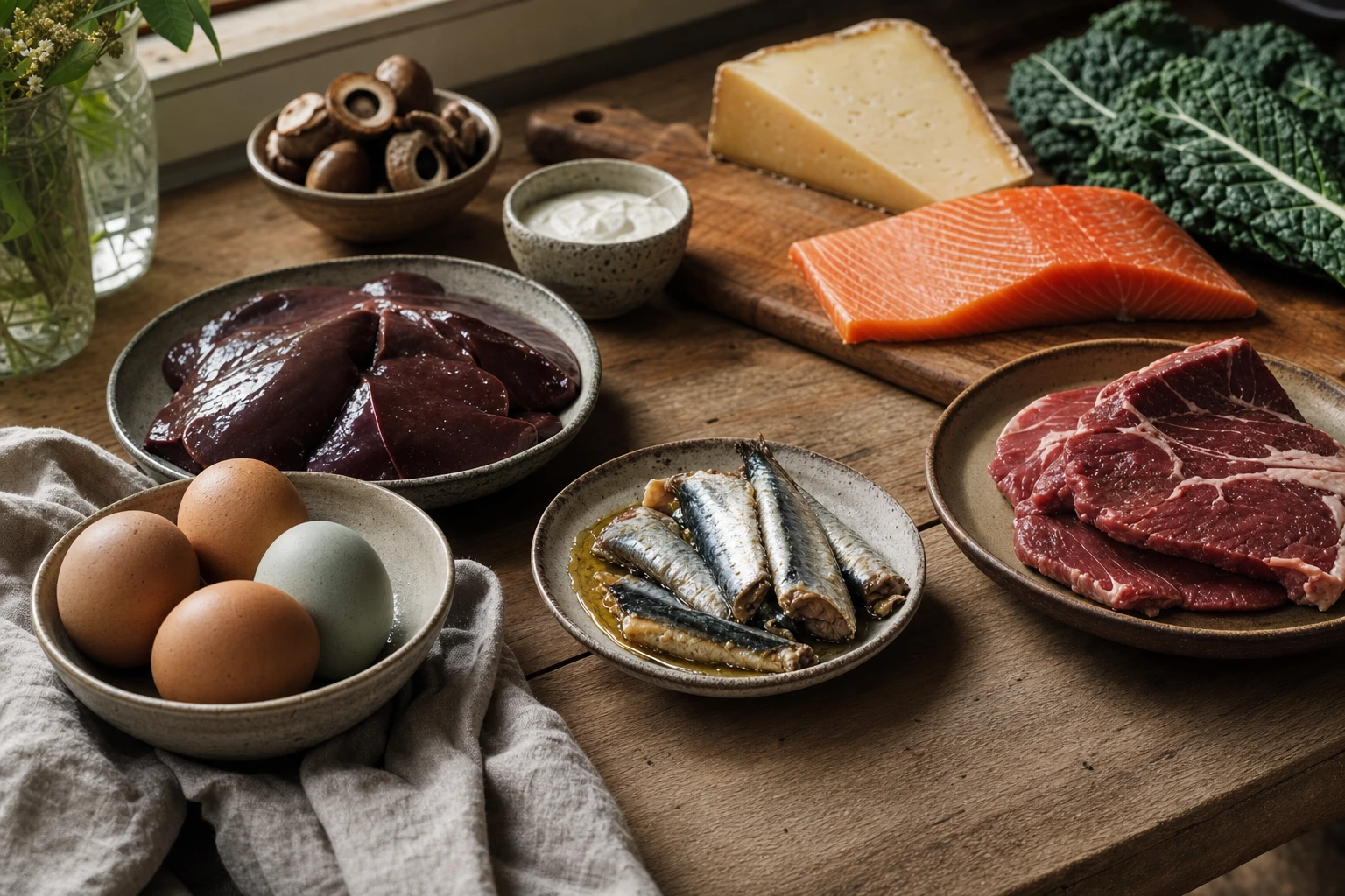 Arrangement of B12-rich whole foods