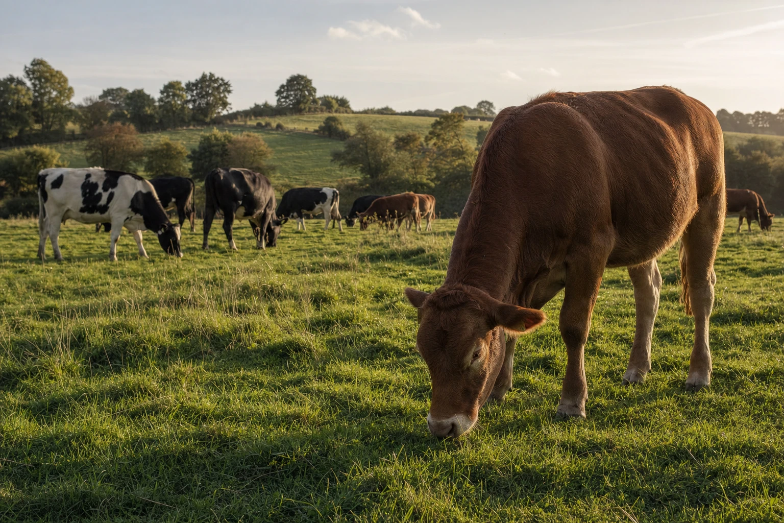 Grass-fed herd grazing in pasture