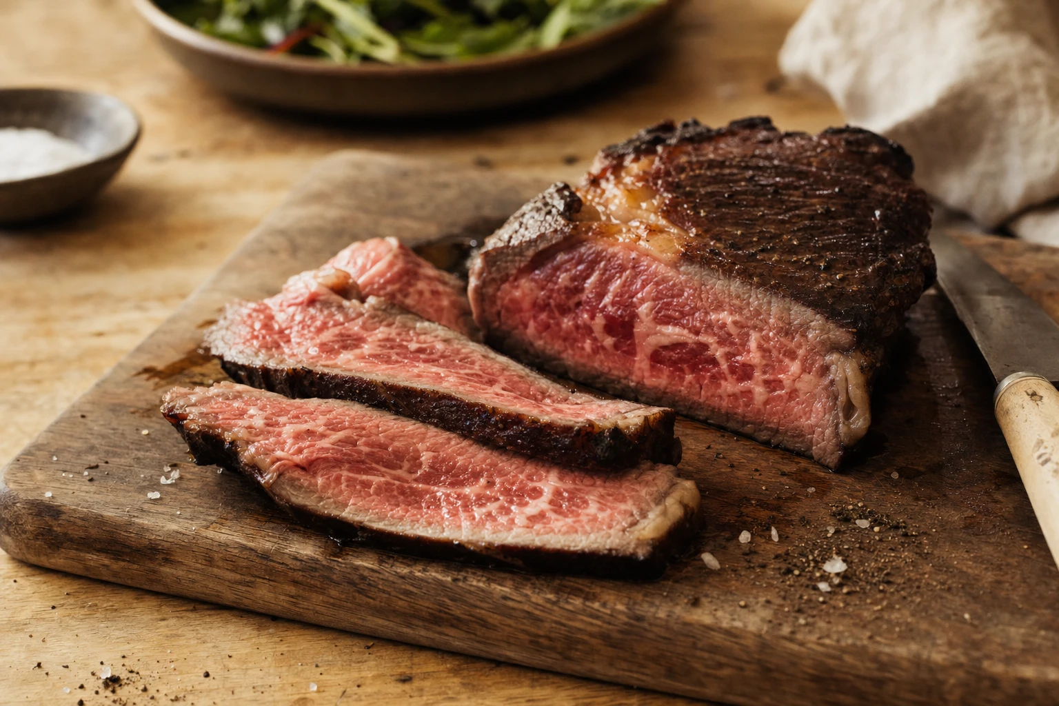 Beef steak showing marbling and texture gradient