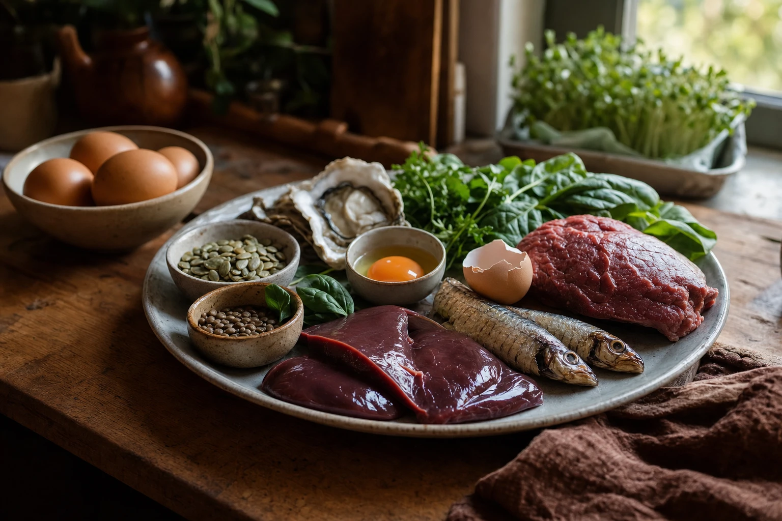 Comparative plate showing iron-rich foods with absorption rates