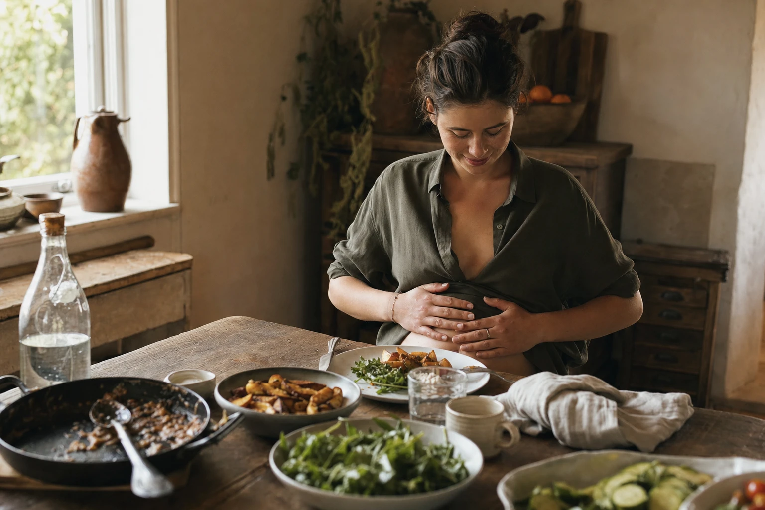 Comparison of normal and distended abdomen after meals