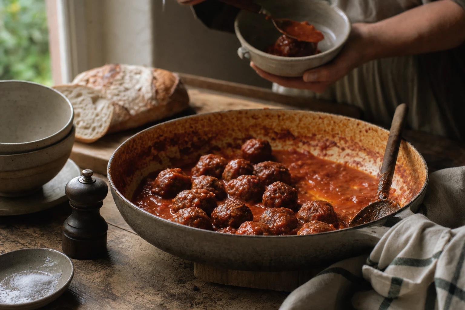 Cooked organ meatballs in a rich tomato sauce