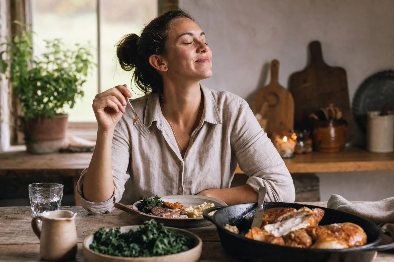 Person looking satisfied after a meal