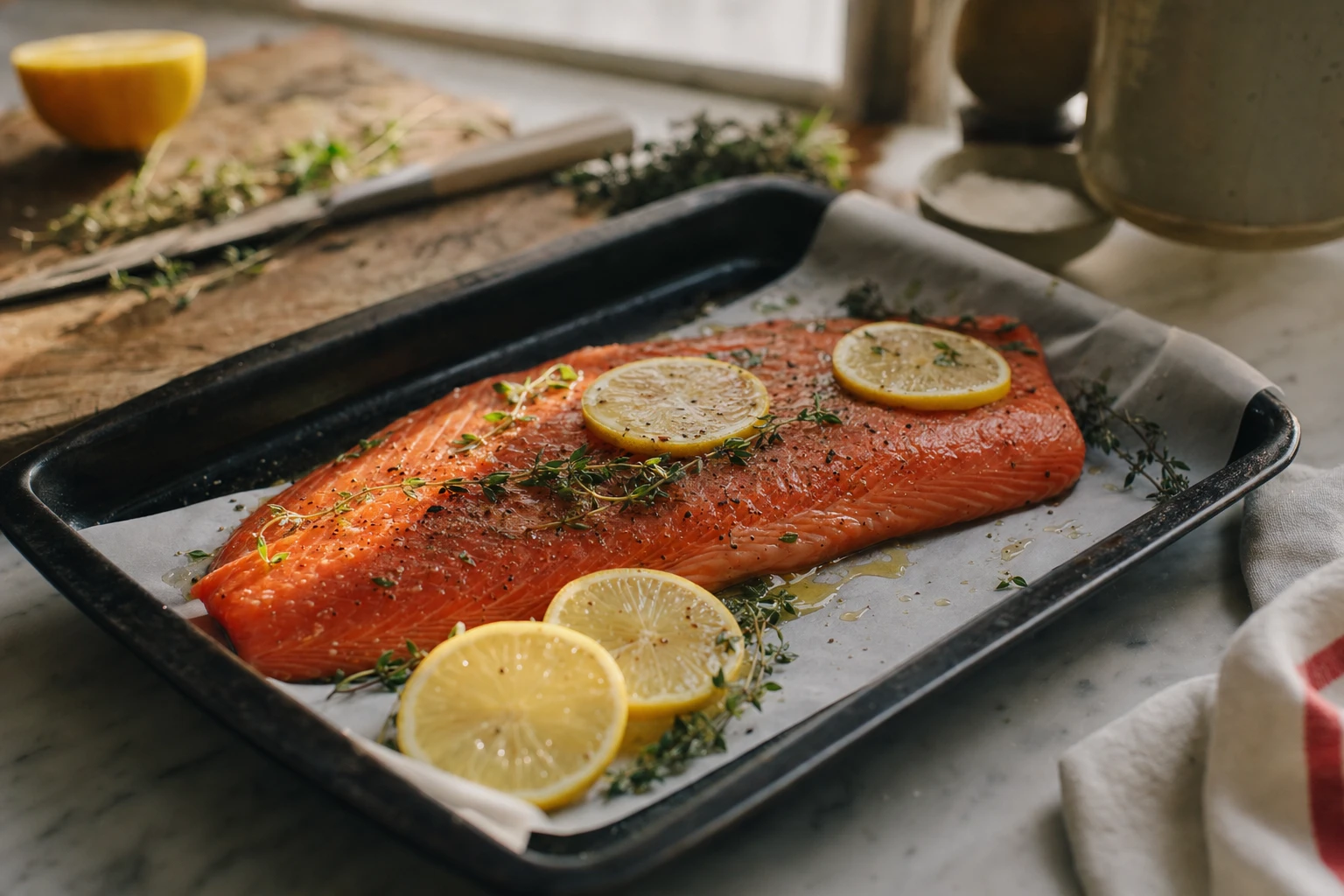 Salmon fillet with lemon and herbs