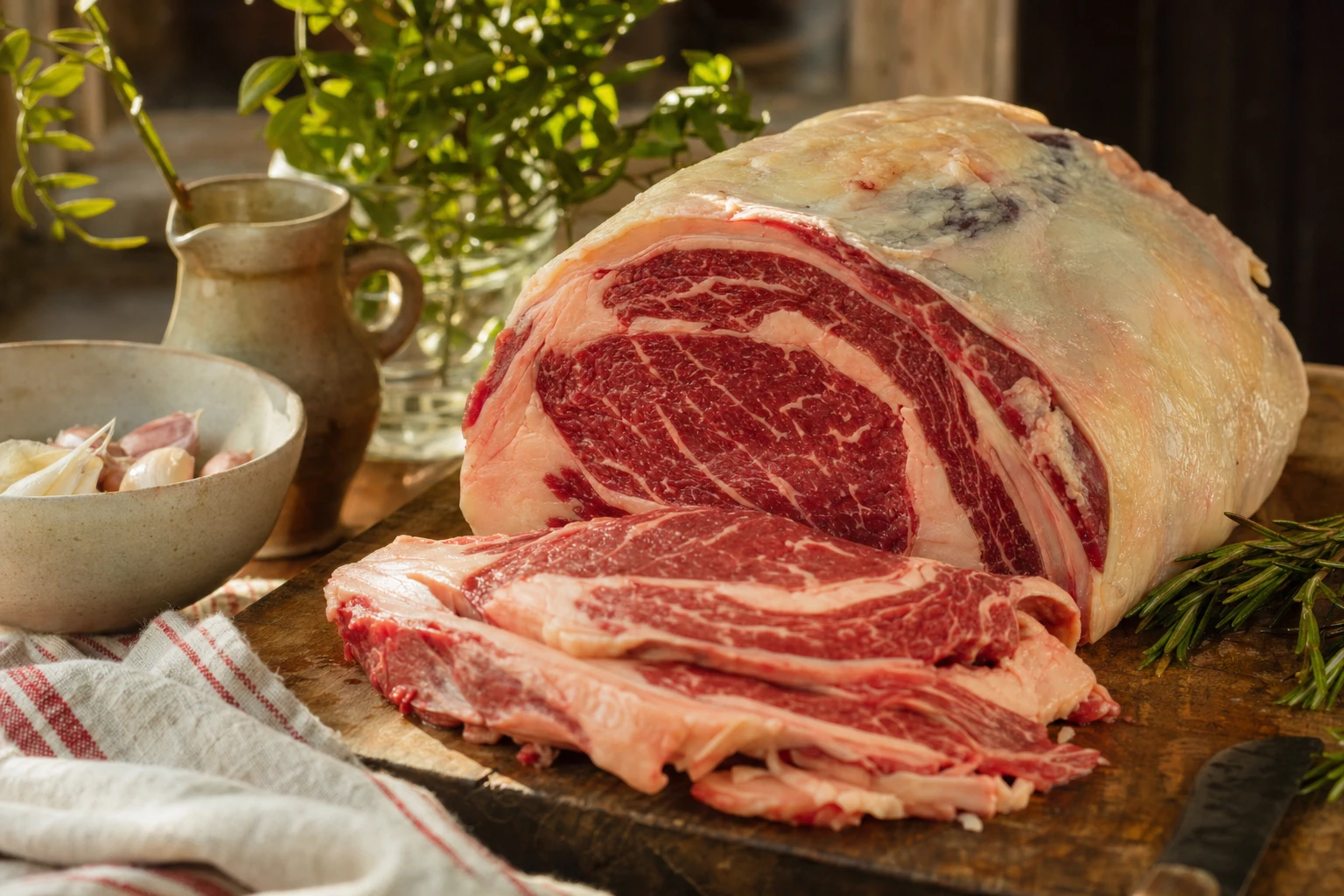 Cross-section of grass-fed beef showing marbling