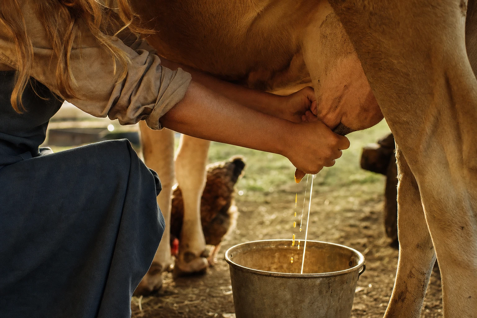 Colostrum droplets with golden sheen