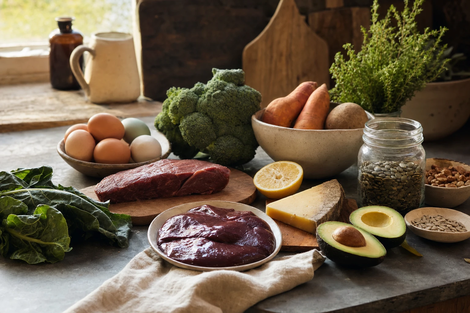 Variety of nutrient-rich foods arranged on a surface