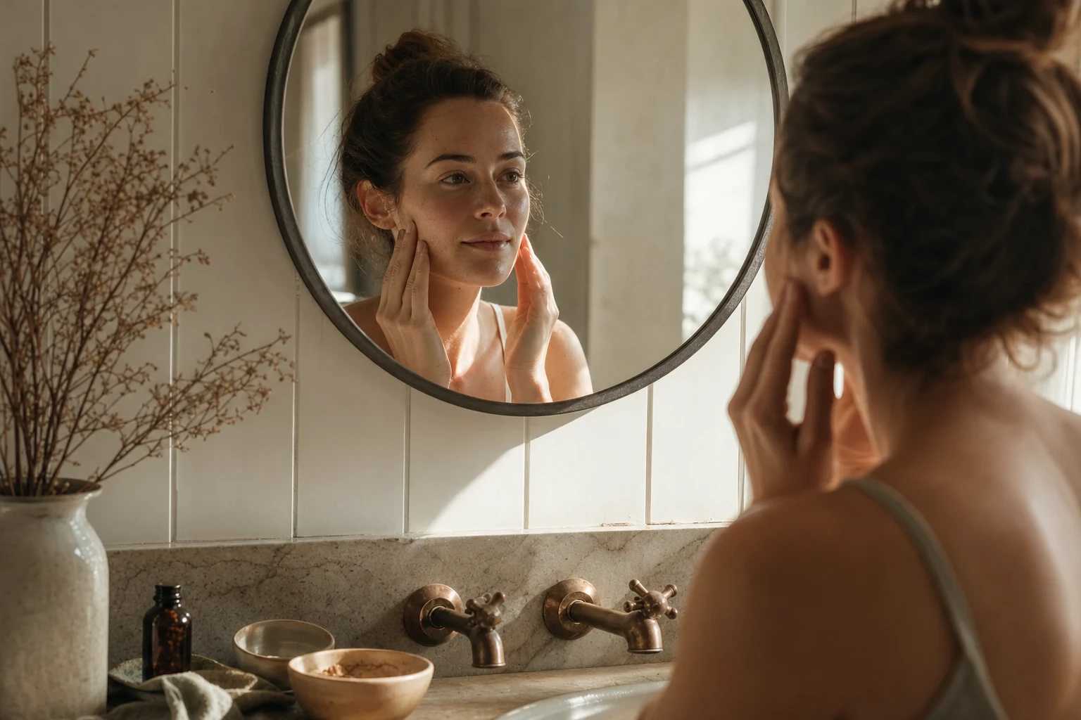 Before and after skin texture comparison, subtle and realistic