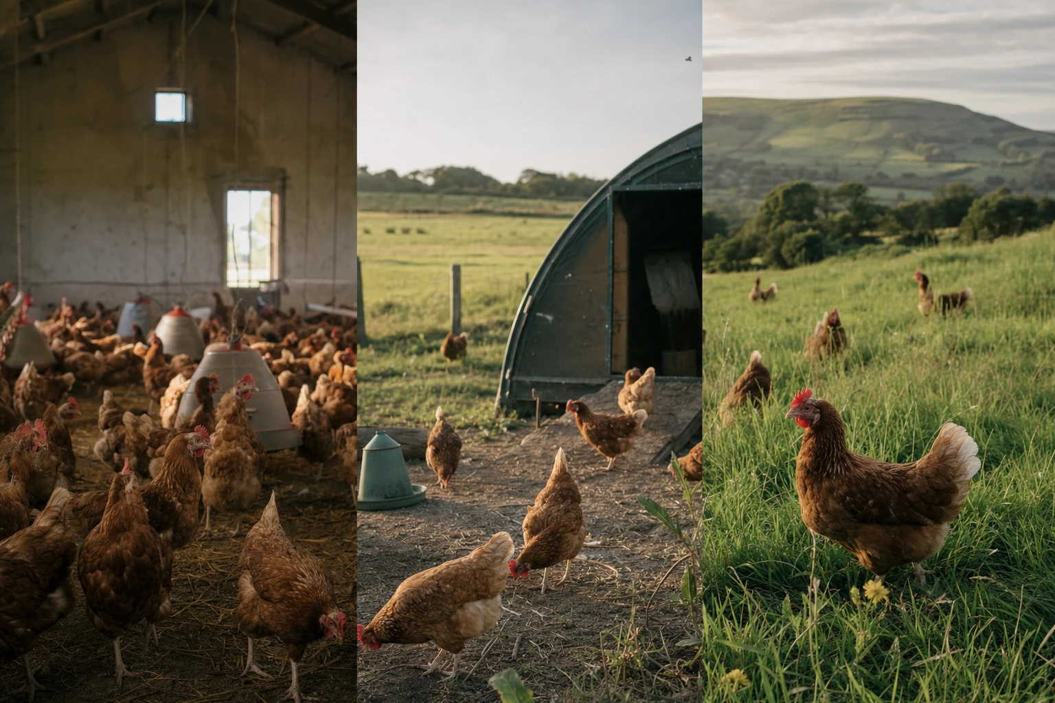 Barn, free range, and pasture-raised chicken housing systems