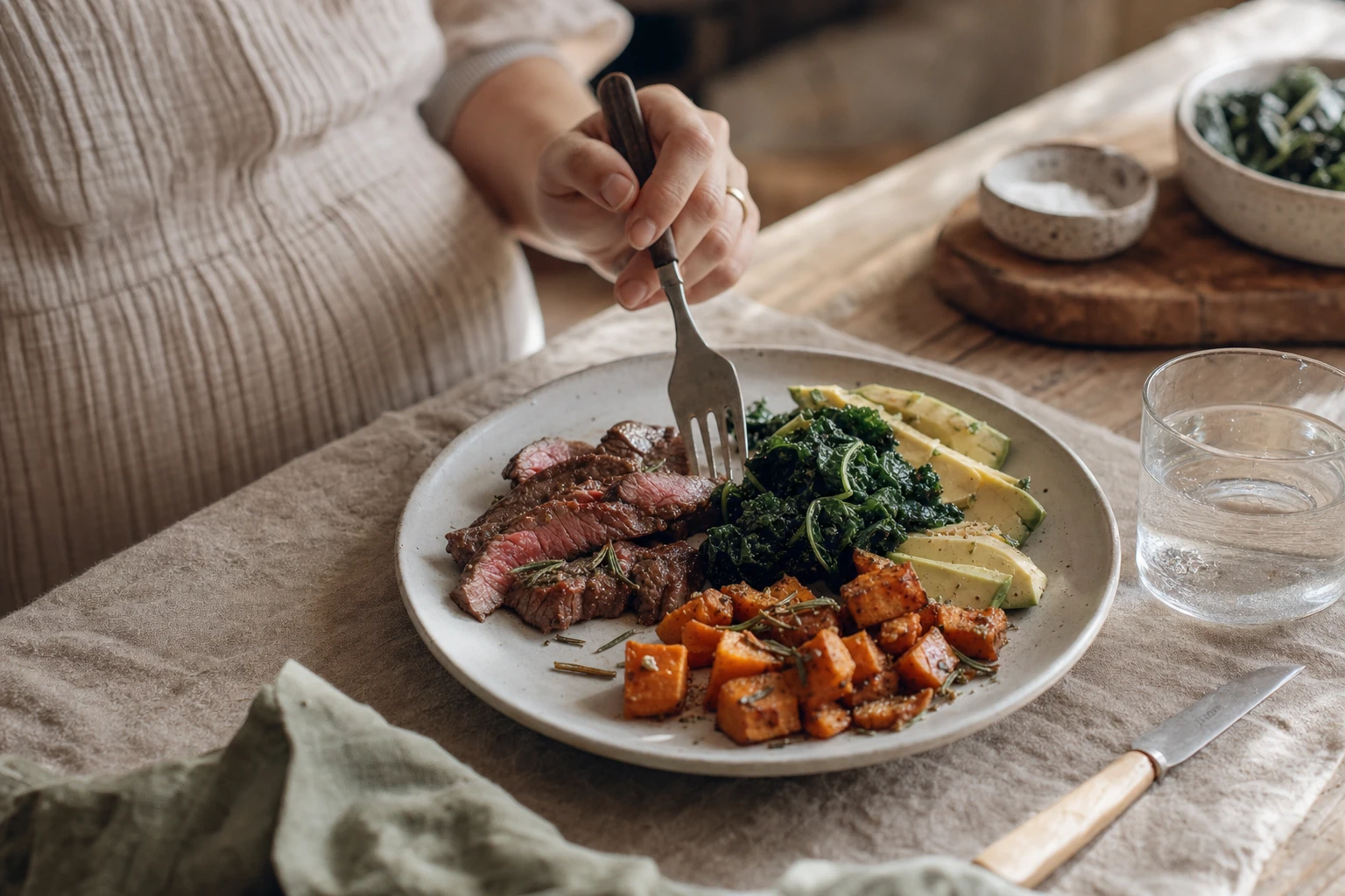 Plate divided into protein, vegetables, and carbohydrate