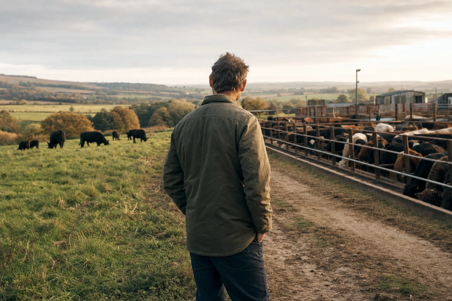 Timeline showing cattle grazing for 18 months then grain-fed in feedlot for 6 months
