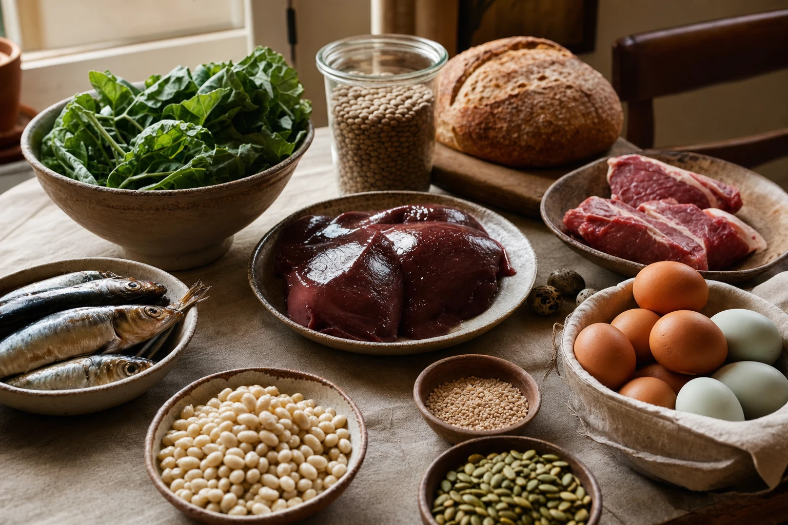 Different iron sources arranged on a table