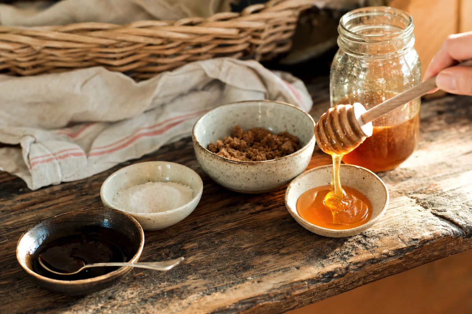 Comparison of sweeteners on a spoon, visual clarity