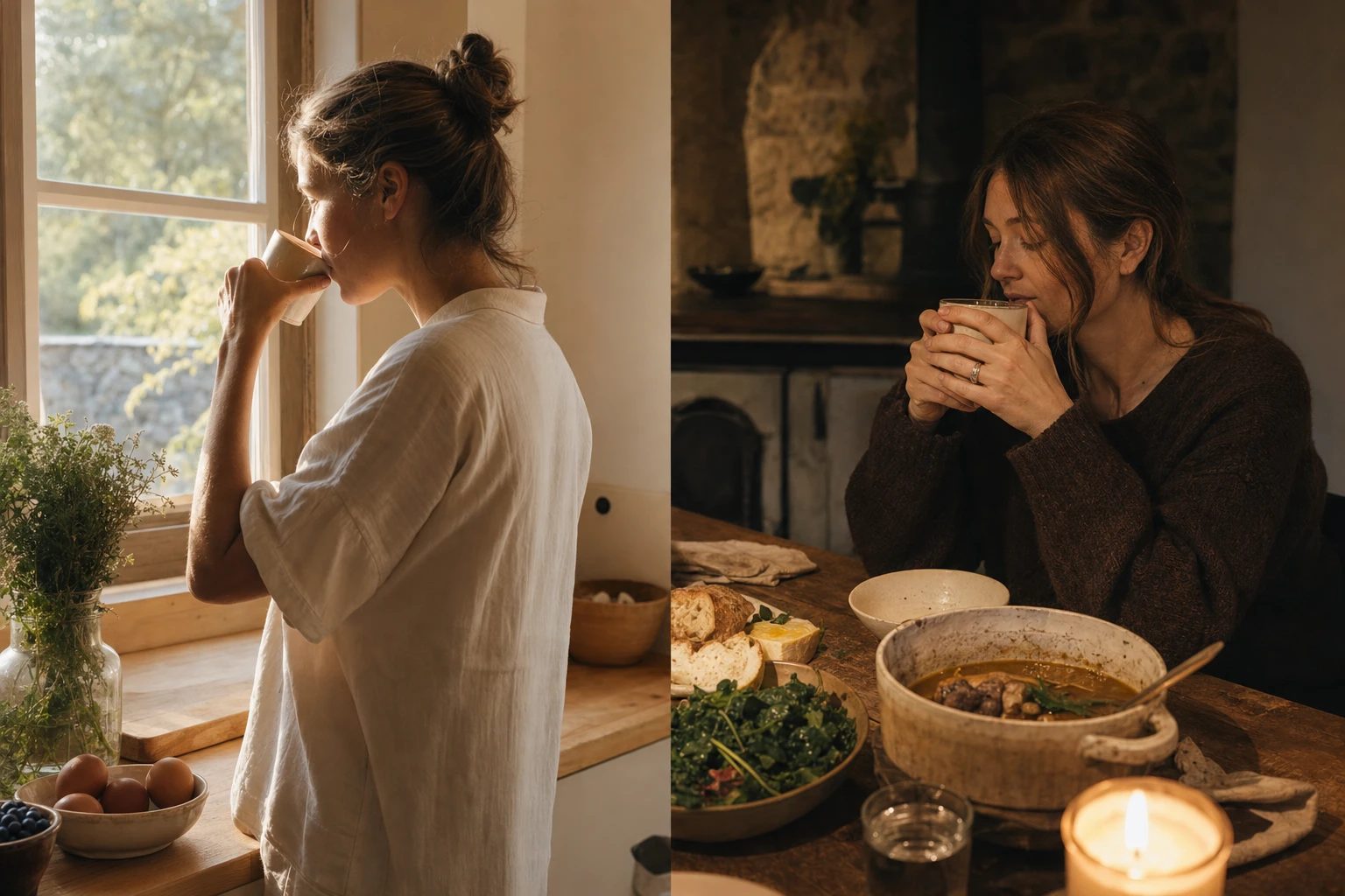 Two moments in a day showing morning shake and evening drink with Organised