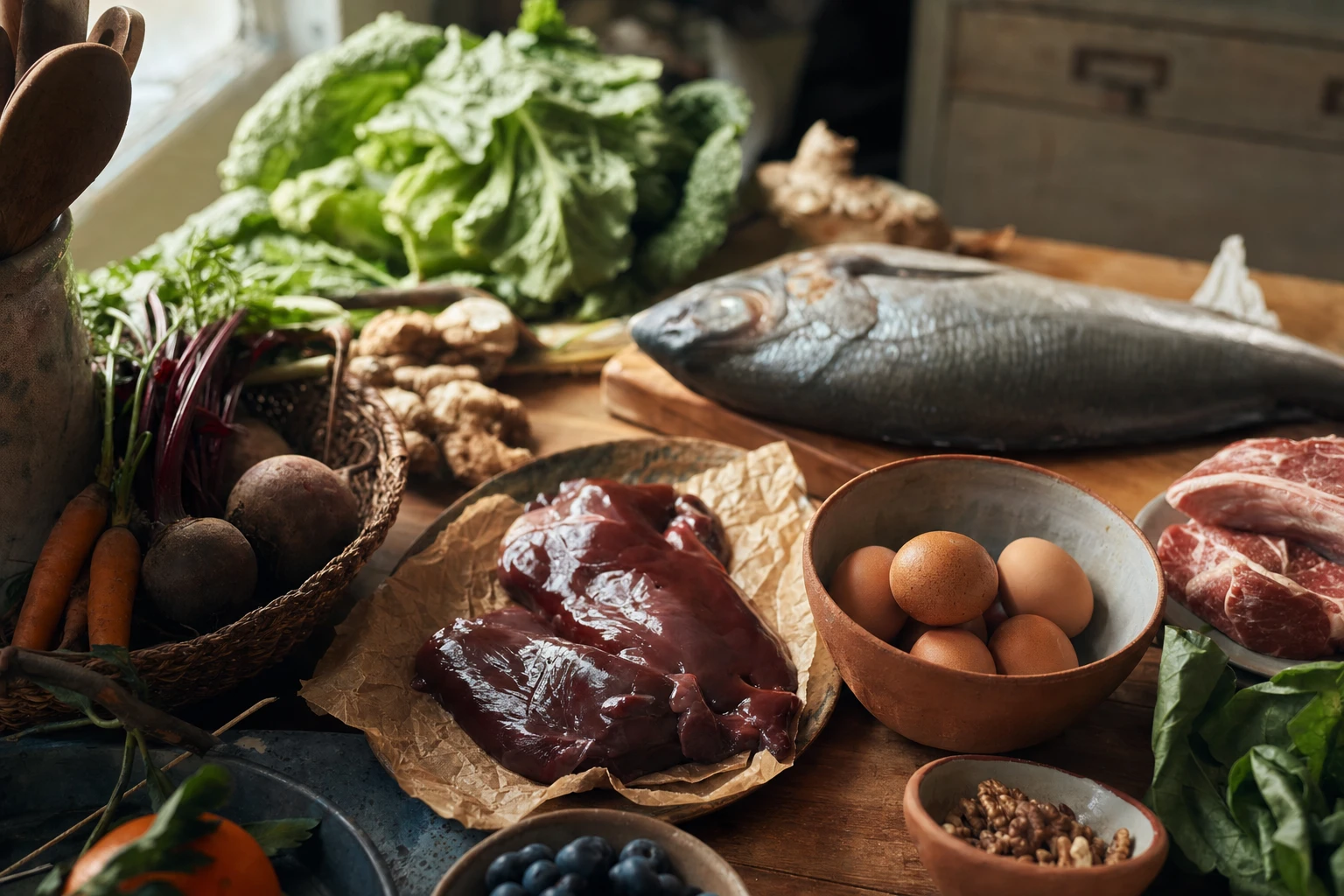 Variety of collagen-rich and nutrient-dense foods