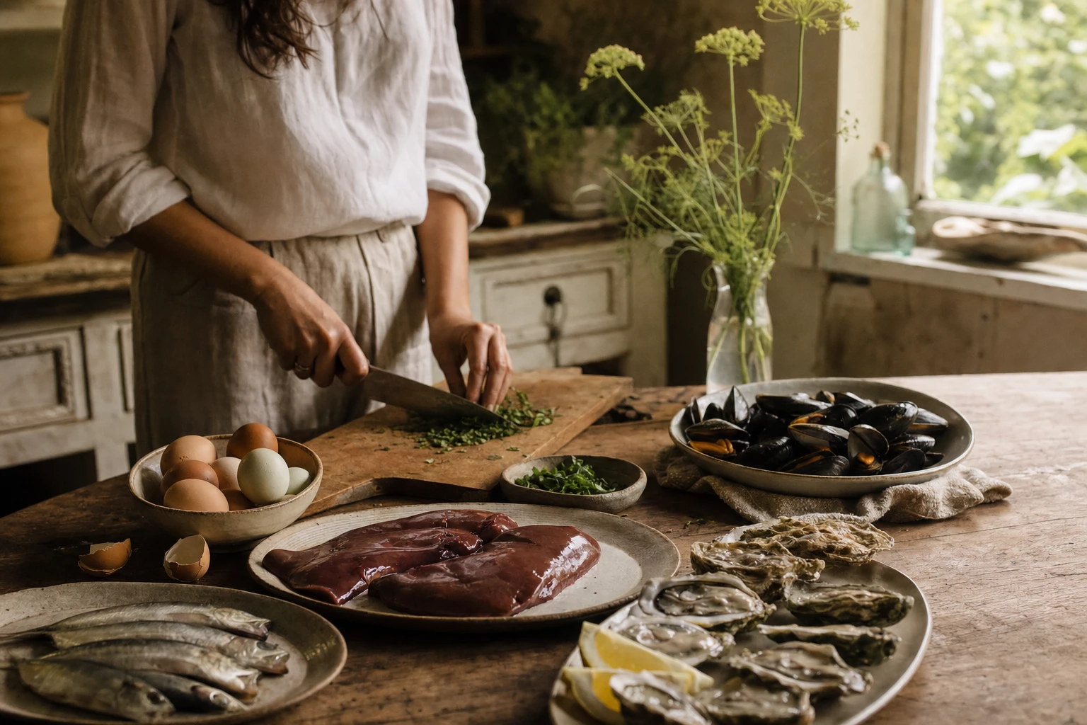 Foods rich in B vitamins, organ meats, eggs, fish, shellfish