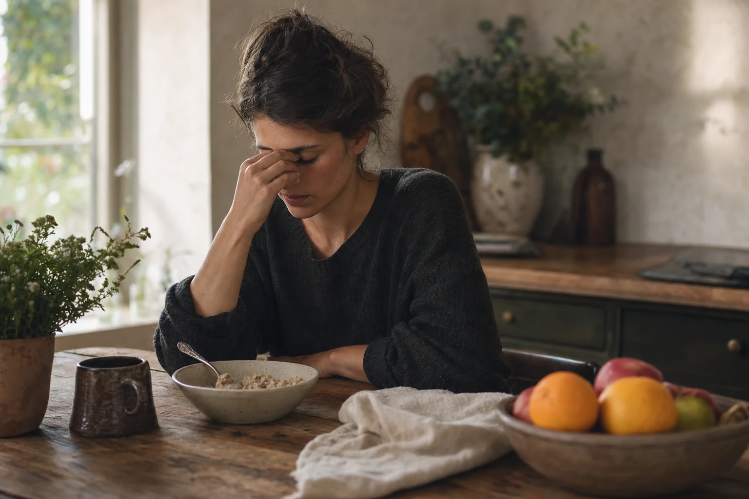 Person looking unwell with various symptoms highlighted