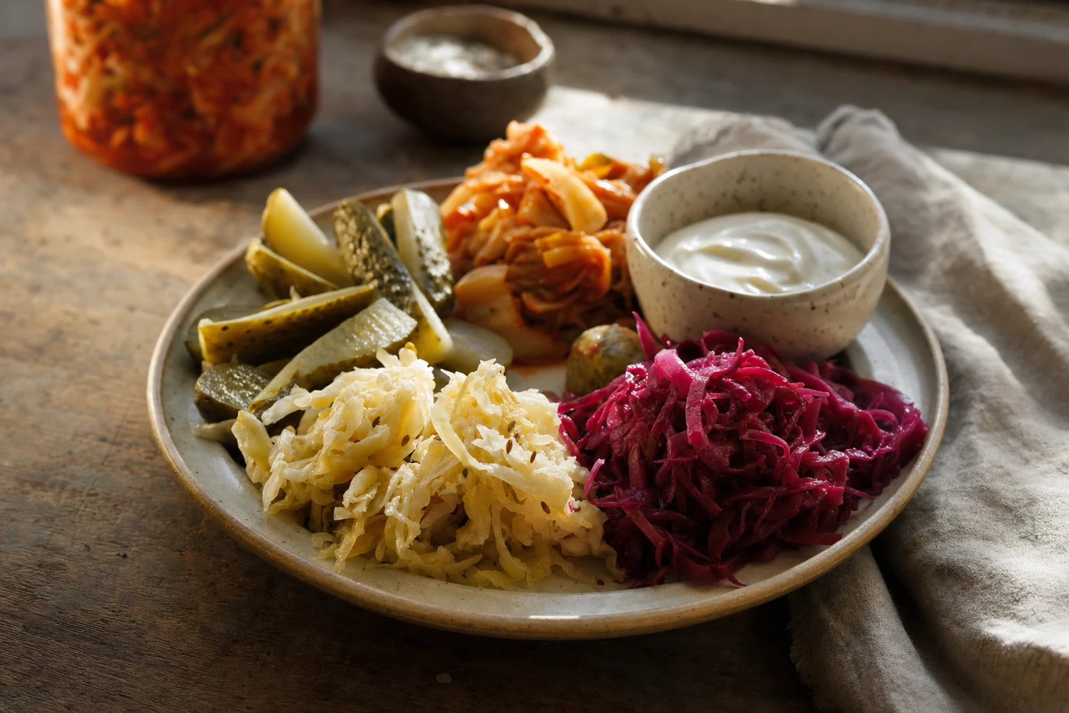 Various fermented foods on a plate