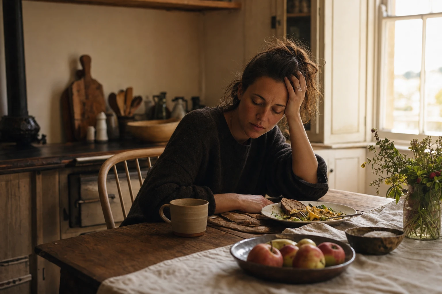 Tired woman looking for energy