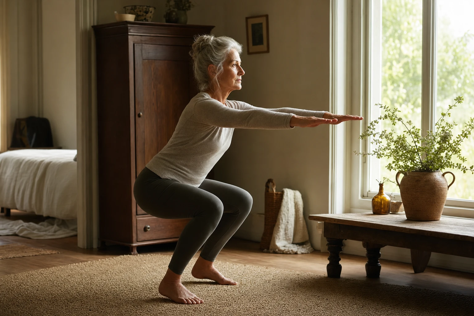 Older person doing weight-bearing exercise with good form