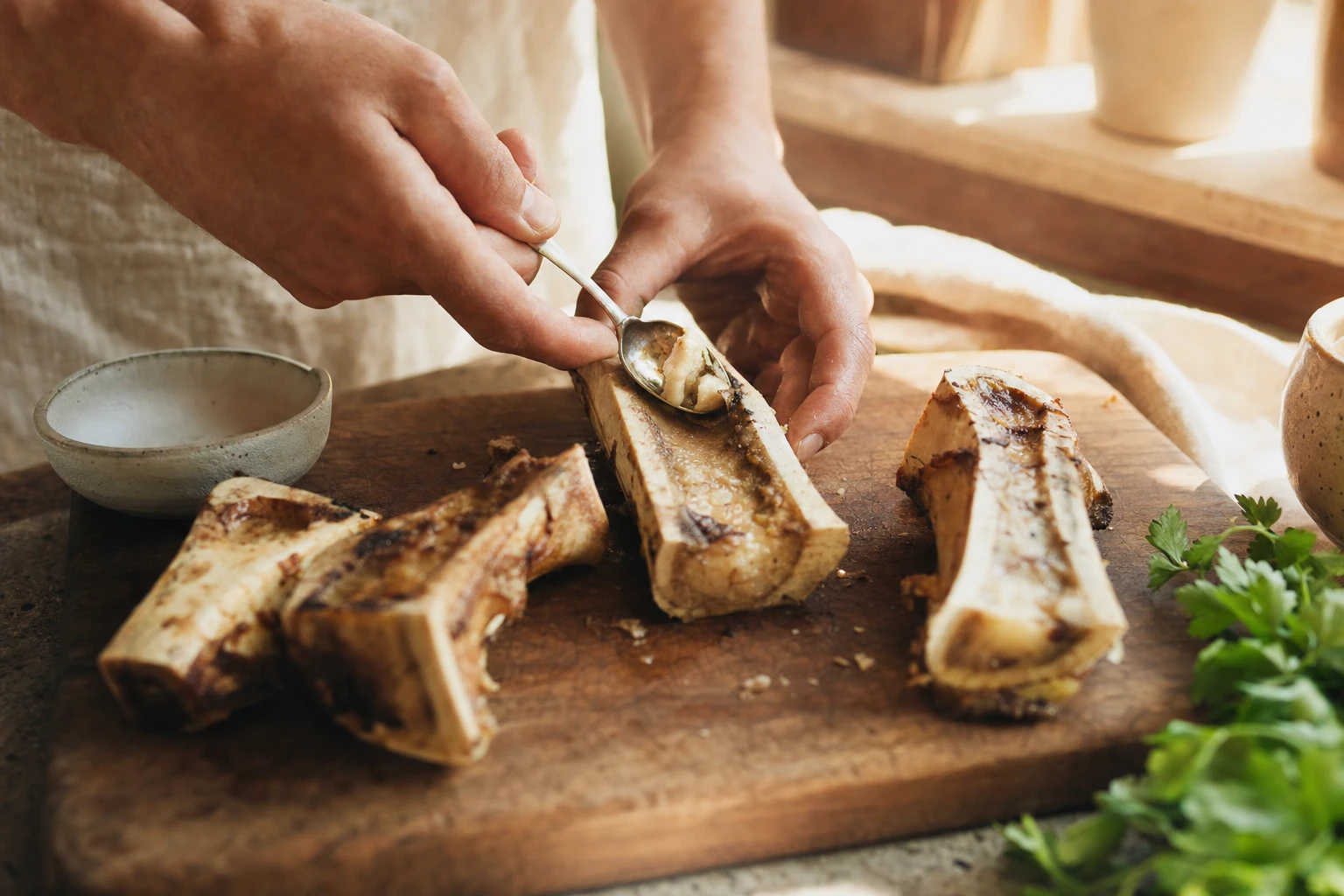 Cross-section of a marrow bone showing the yellow marrow inside