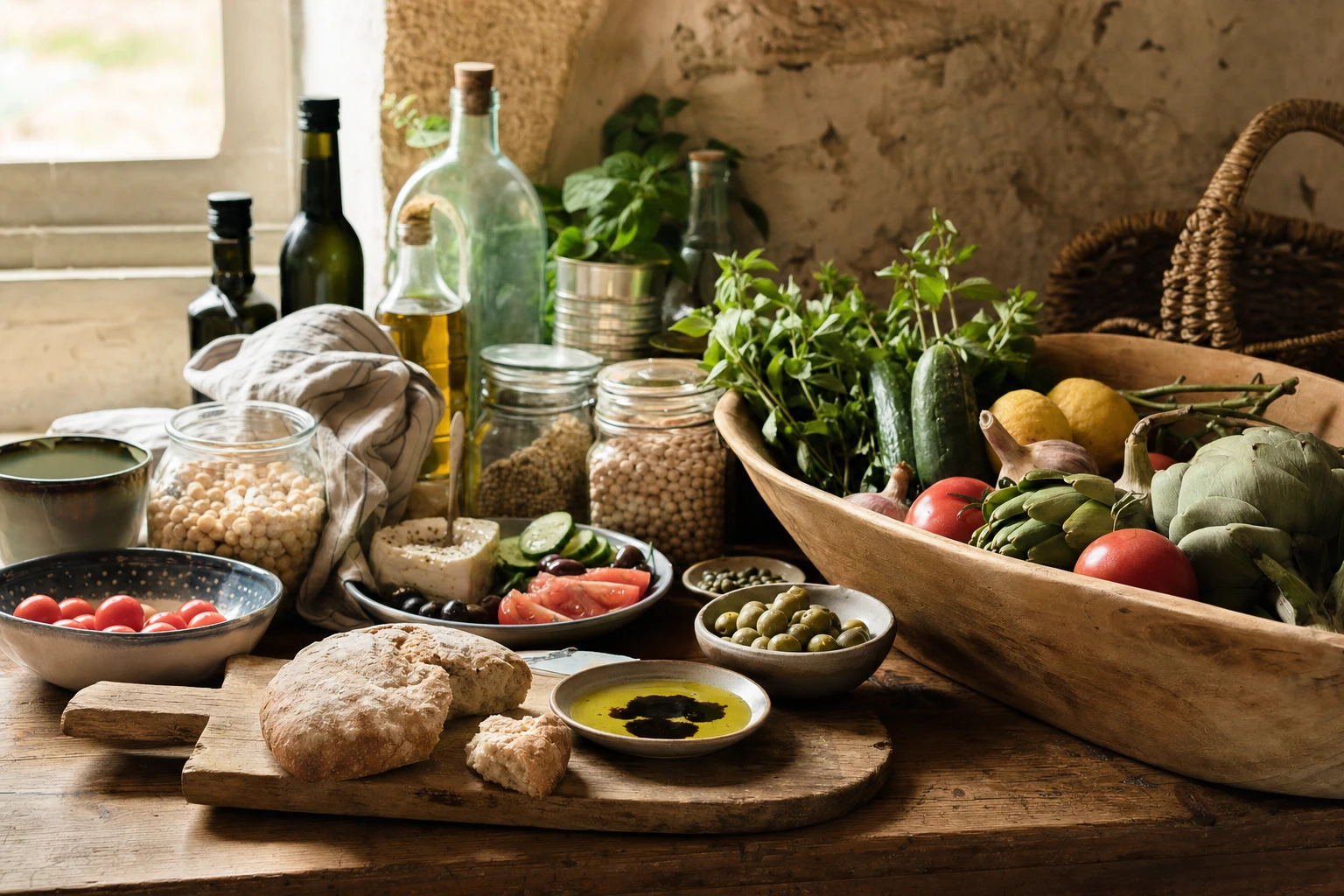 Modern supermarket Mediterranean products versus traditional whole foods