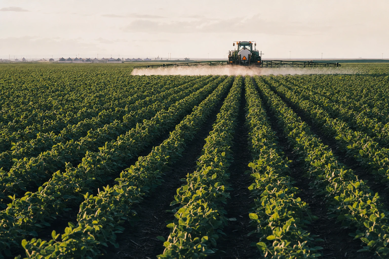 Modern industrial agriculture field showing industrial-scale monoculture