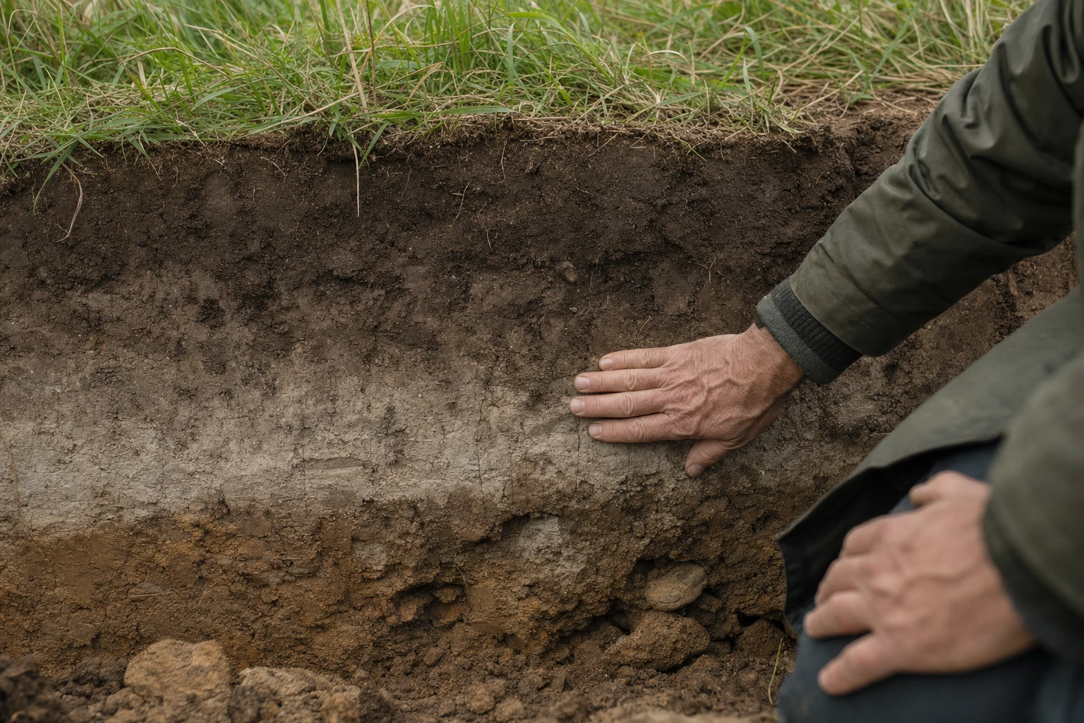 Cross-section of topsoil showing mineral depletion layers