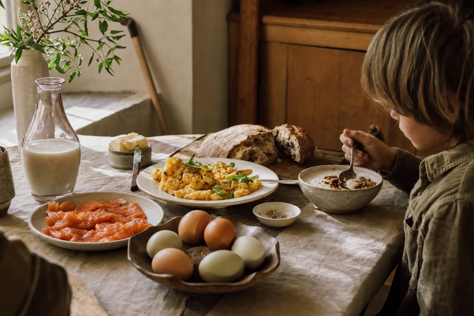 Eggs, yoghurt, salmon options
