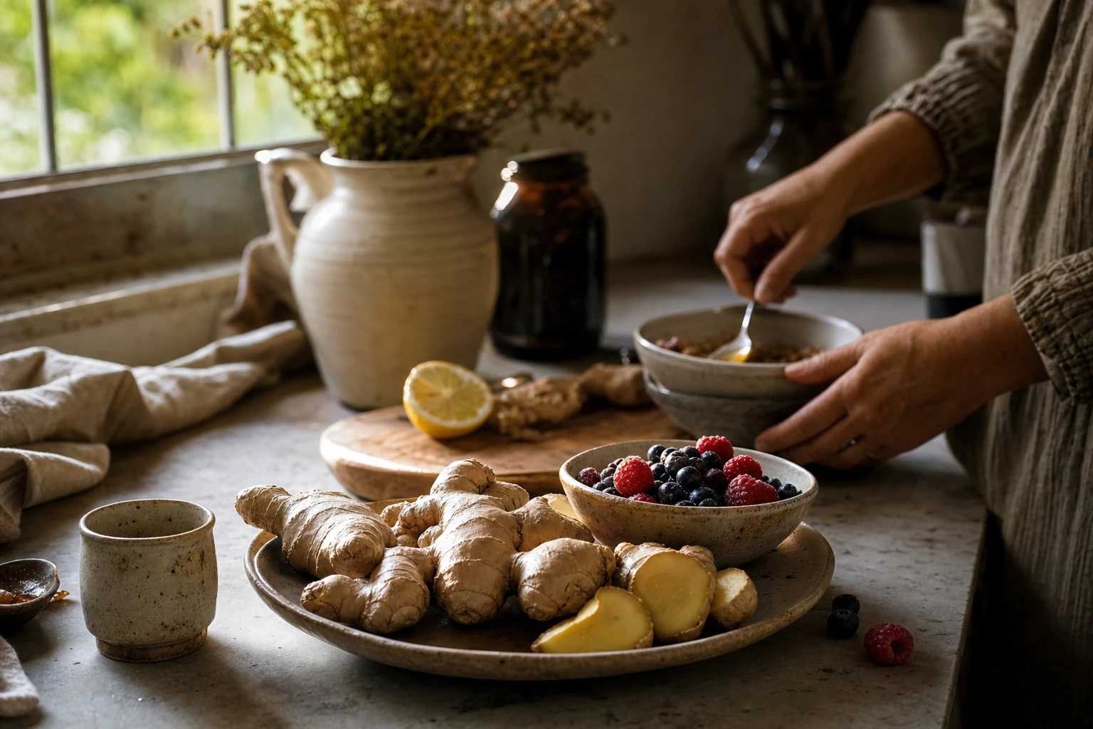 Ginger root and fresh berries