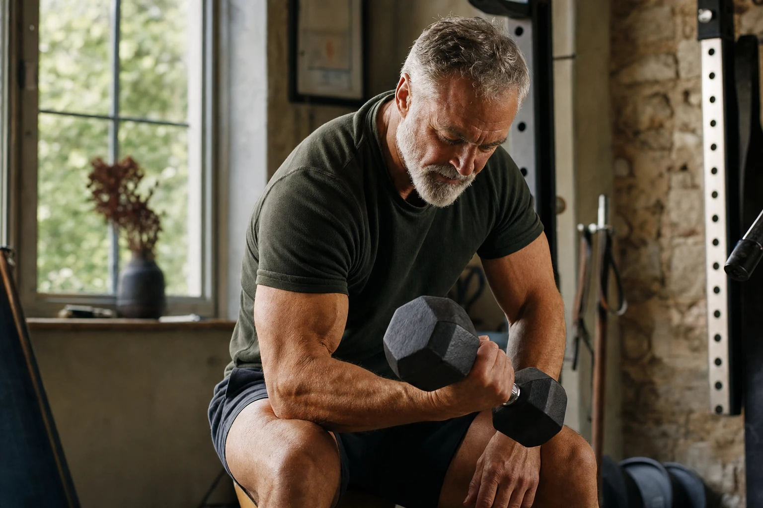 Strong older adult lifting weights