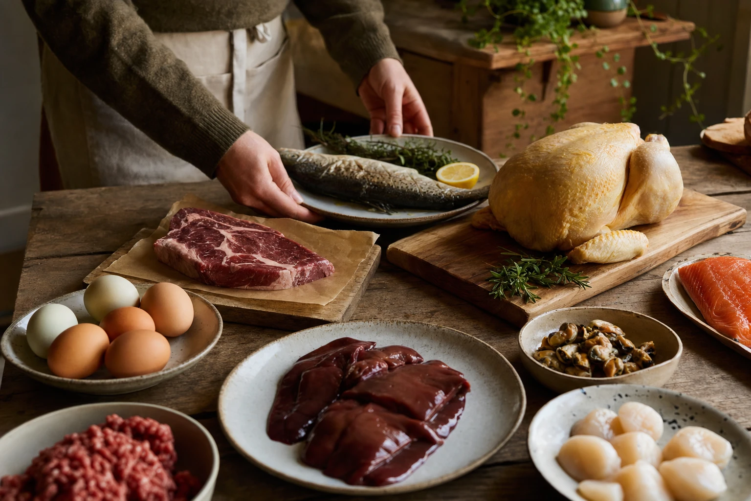 Variety of high-protein animal foods