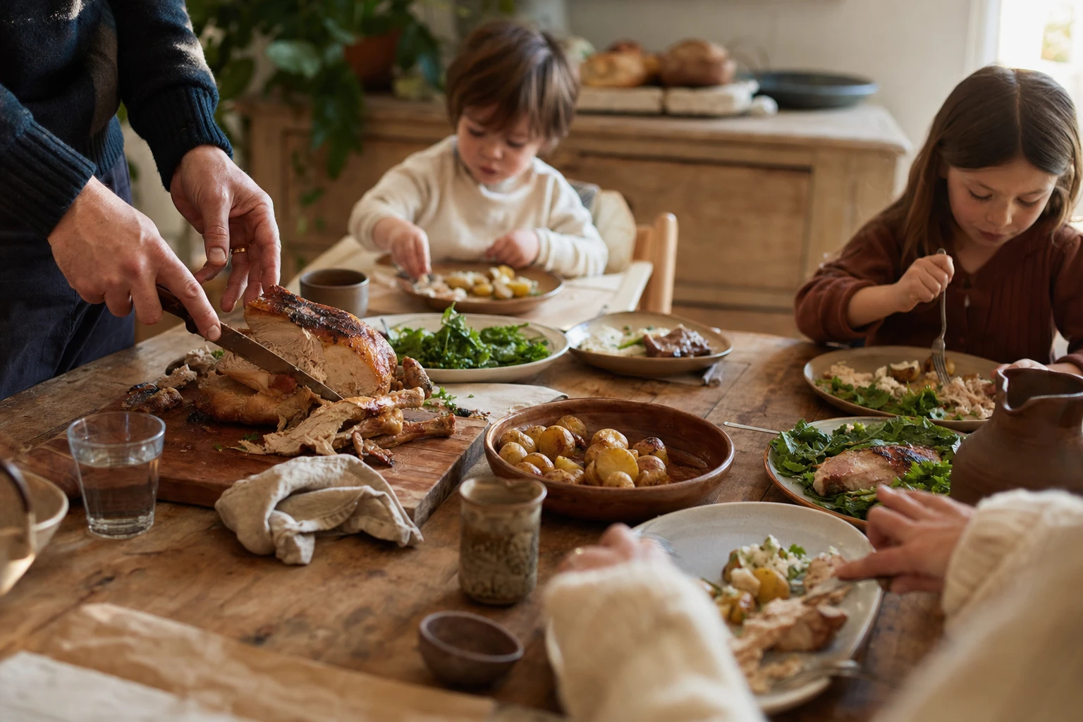 Family meal with different portions/preparations