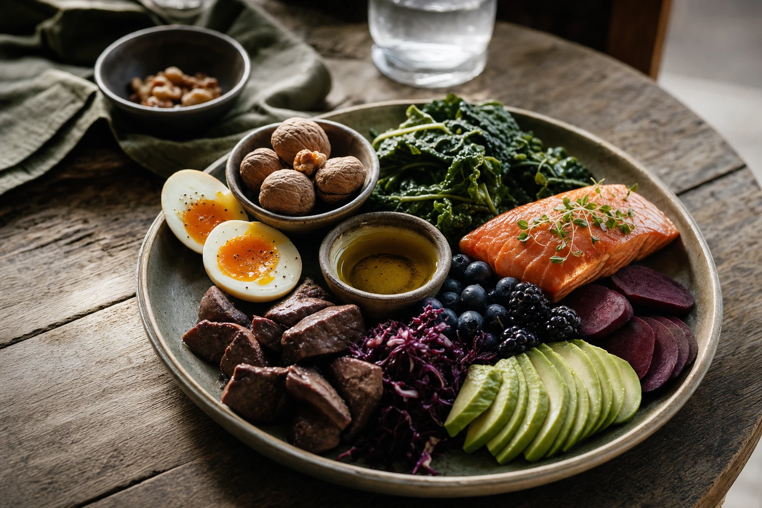 Brain-protective foods arranged on a plate