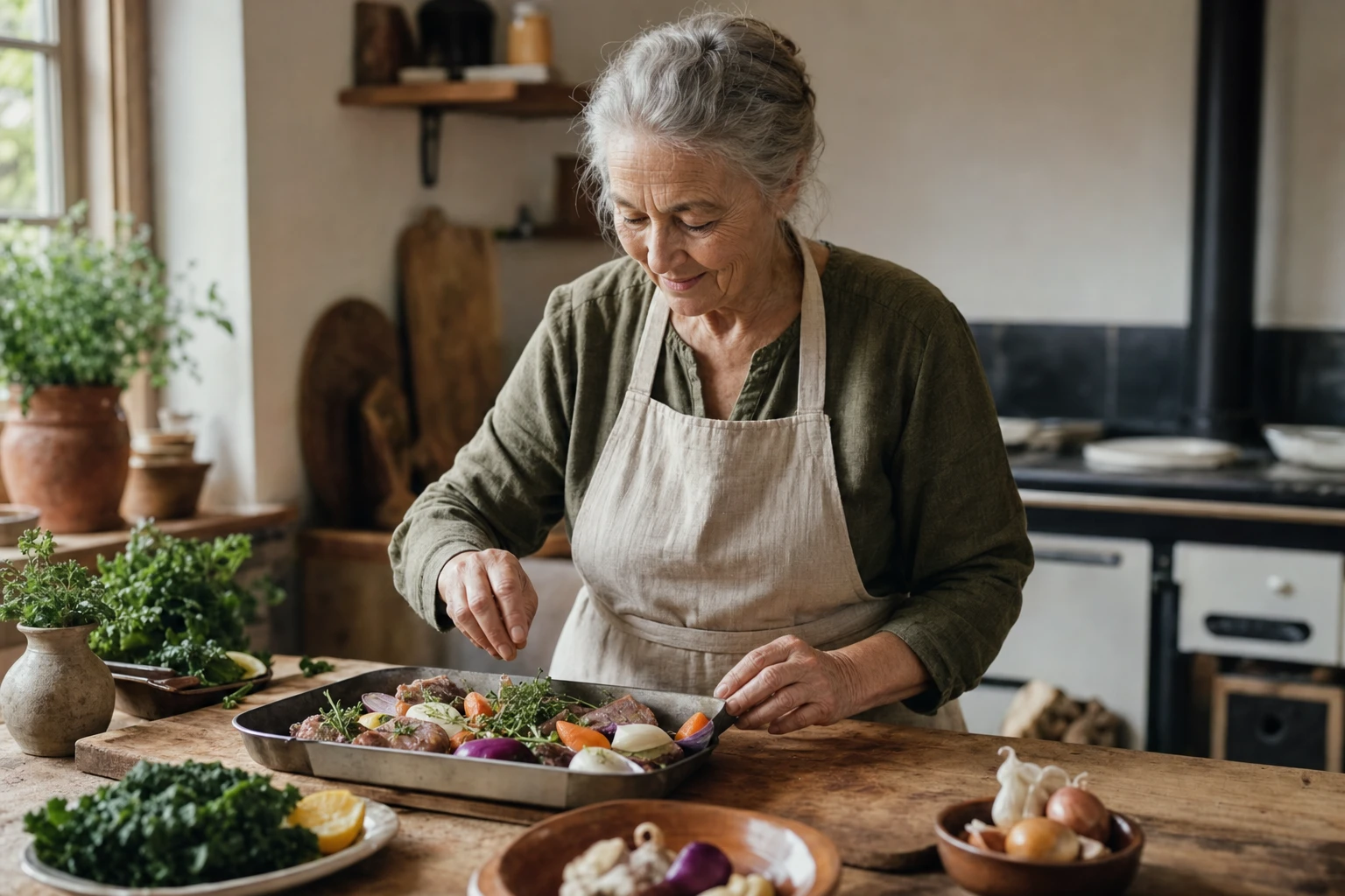 Active elderly person preparing a nutrient-dense meal