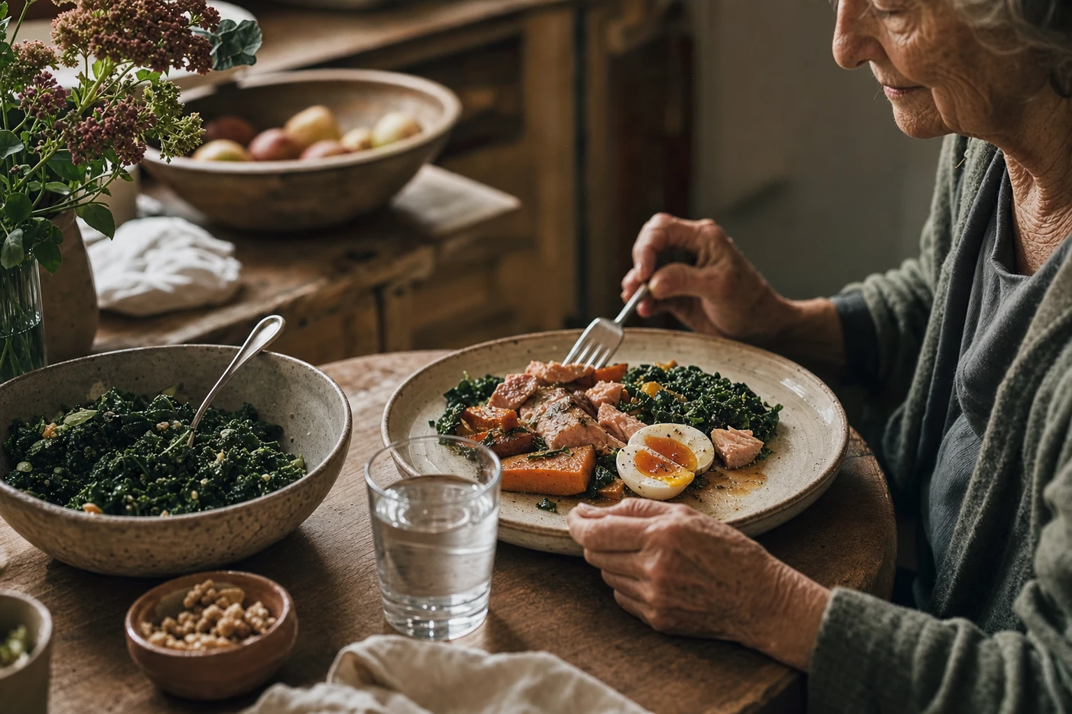 Simple, nutrient-dense meal arrangement suitable for elderly