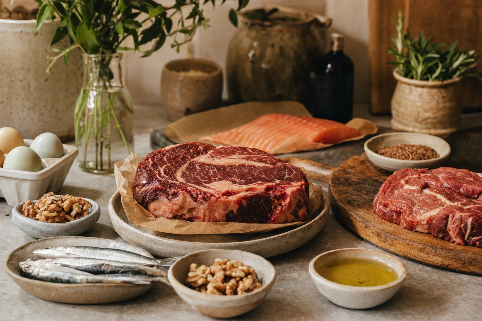 Omega-3 and omega-6 molecular structures and balance scales