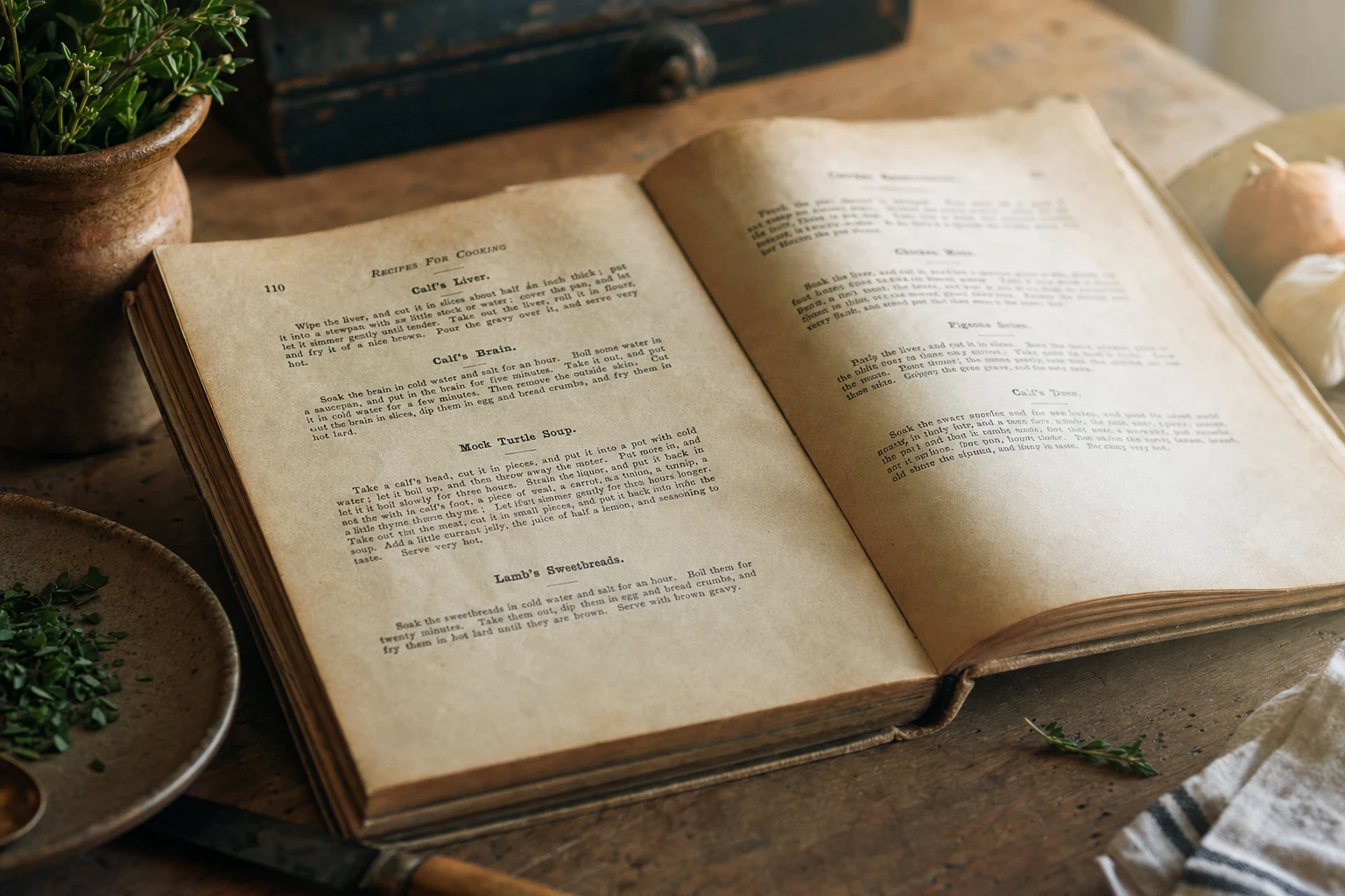 Victorian-era cookbook page with organ meat recipes