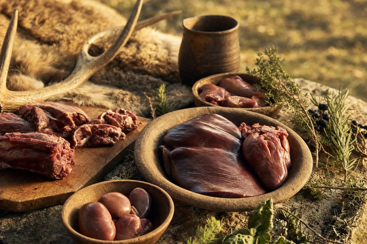 Ancient hunting scene with animal processing