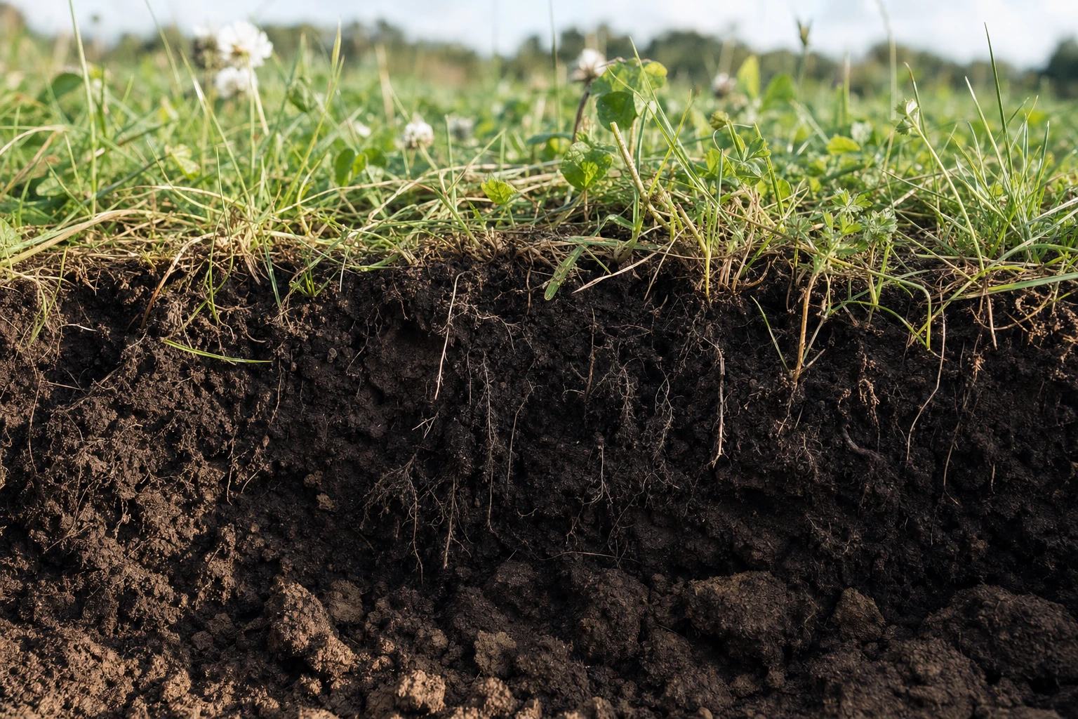 Soil cross-section showing microbial life and carbon structure